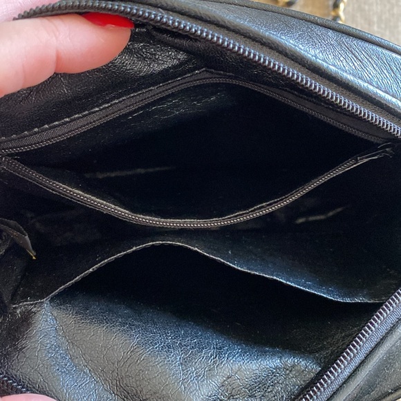 GENUINE LEATHER black quilted cross-body chain strap tassel VINTAGE purse charm - Picture 3 of 5